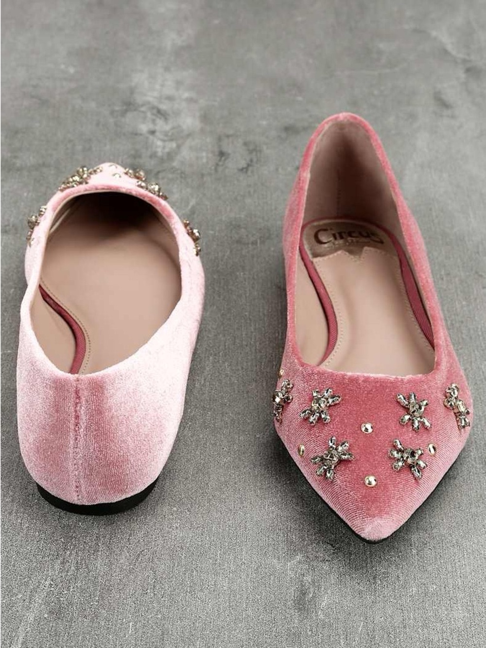 Circus by Sam Edelman Pink Velvet Jeweled Pointed-Toe Flats - Picture 3 of 13